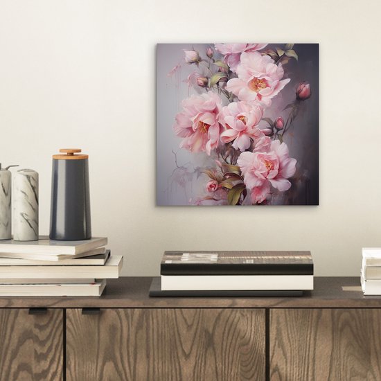 Tableau aluminium 20x20 cm - Décoration murale métal - Roses - Fleurs - Rose - Art - Aquarelle - Décoration murale métal salon - Décoration industrielle - Photo sur dibond - Accessoires industriels chambre