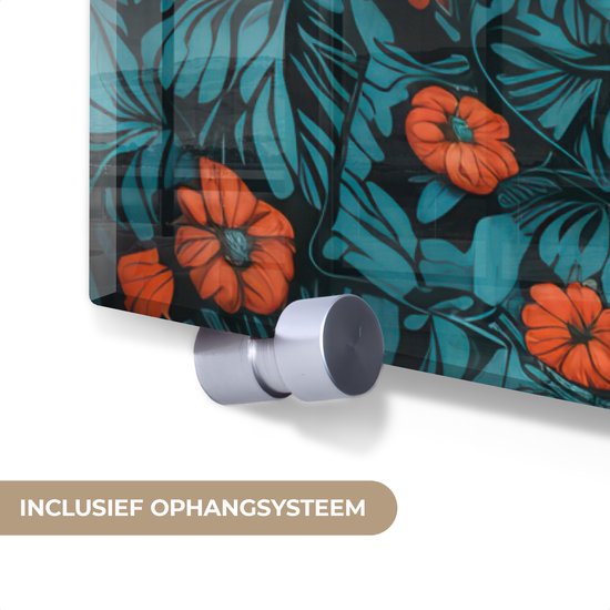 MuchoWow® Glasschilderij 30x40 cm - Schilderij acrylglas - Vrouw - Blauw - Vlinder - Bloemen - Aesthetic - Foto op glas - Muurdecoratie woonkamer - Wanddecoratie slaapkamer - Schilderijen