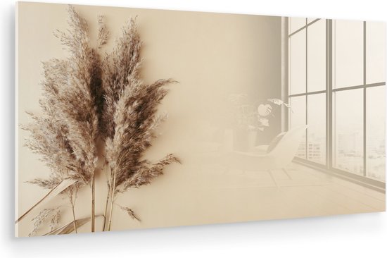 MuchoWow® Glasschilderij 120x60 cm - Schilderij acrylglas - Graan - Pastel - Natuur - Foto op glas - Muurdecoratie woonkamer - Wanddecoratie slaapkamer - Schilderijen