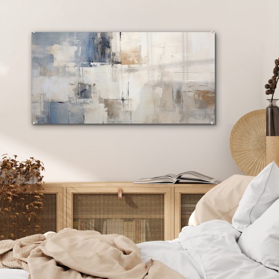 MuchoWow® Glasschilderij 80x40 cm - Schilderij acrylglas - Aquarel - Abstract - Kunst - Foto op glas - Muurdecoratie woonkamer - Wanddecoratie slaapkamer - Schilderijen