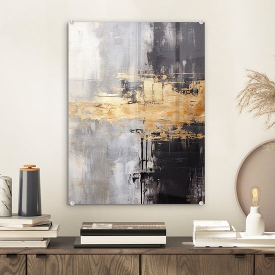 MuchoWow® Glasschilderij 30x40 cm - Schilderij acrylglas - Goud - Luxe - Acryl - Kunst - Foto op glas - Muurdecoratie woonkamer - Wanddecoratie slaapkamer - Schilderijen