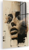 MuchoWow® Glasschilderij 20x30 cm - Schilderij acrylglas - Vrouw - Gezicht - Abstract - Kunst - Foto op glas - Muurdecoratie woonkamer - Wanddecoratie slaapkamer - Schilderijen