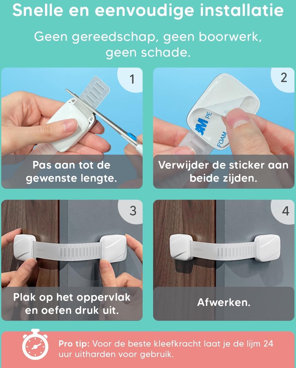AYCORN Zelfklevend Kinderslot Kastjes voor Baby Veiligheid - 8 Stuks - Kinderbeveiliging Kasten & Lades - Kastsloten – Wit – foto 7