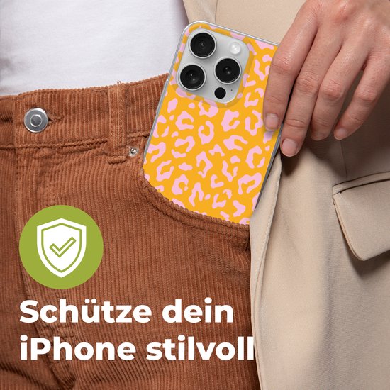 Coque de téléphone compatible avec Apple iPhone 16 Pro - Imprimé léopard - Oranje - Rose - Imprimé animal - Siliconen Coque de téléphone Coque de téléphone