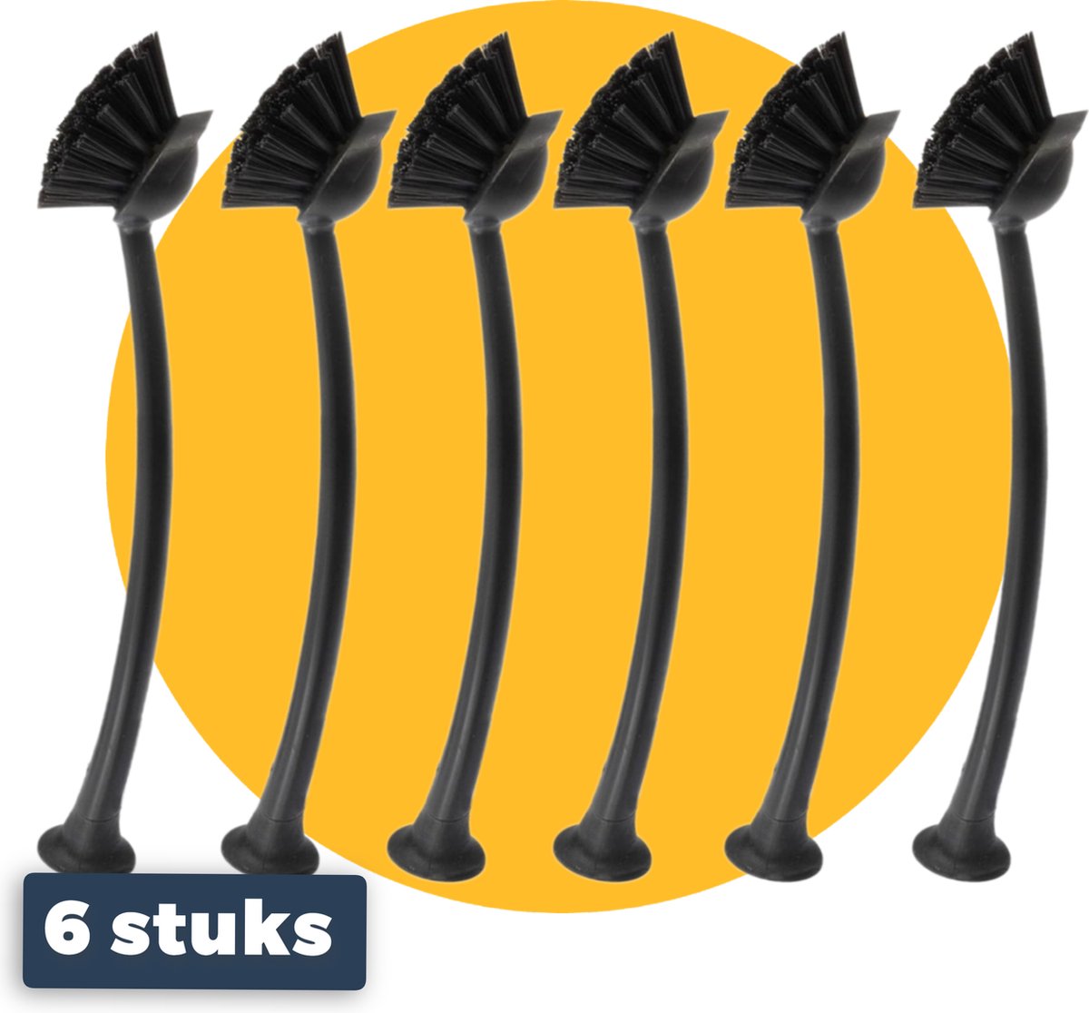Pasper afwasborstel met zuignap - 6 stuks afwasborstels - zwart