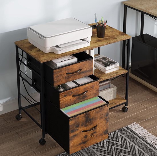 Homgoday Printerkast met wieltjes voor meubels, printer, open vak, voor woonkamer, kantoor, studio, multifunctioneel, bijzetkast met 4 wielen, wit, 60 x 53 x 72 cm
