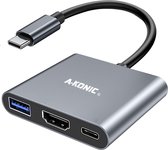 USB C naar Hdmi Adapter - 3 in 1 Hub - 4K - type c to hdmi, usb 3.0 & type-c fast charging - Geschikt voor o.a. Apple Macbook - IMAC - Dell - Surface - Samsung