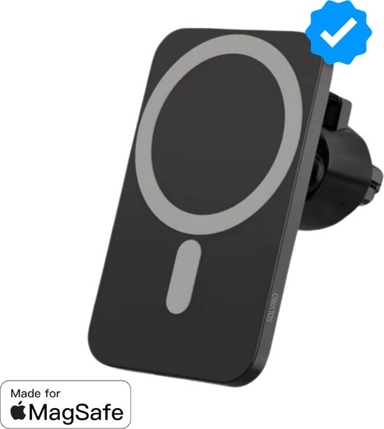 Draadloze auto oplader - Geschikt voor iPhone 12/13/14/15/16 Mini / Pro / Pro Max - Telefoonhouder met Draadloze Oplader - Magnetische Autohouder ventilatie - Zwart