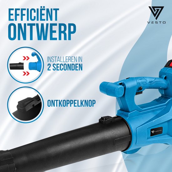 Vesto® Bladblazer op Accu - Compacte en Draadloze Bladblazer voor Tuin en Oprit - Lichtgewicht en Krachtig - Geschikt voor Bladeren en Tuinafval - Inclusief Oplader — afbeelding 3