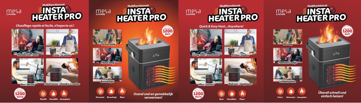 MESA LIVING - 3-IN-1 INSTA-HEATER PRO - Elektrische kachel - Elektrische verwarming voor binnen - 400W/800W/1200W - Heater - Stopcontact - Ventilatorkachel – foto 4