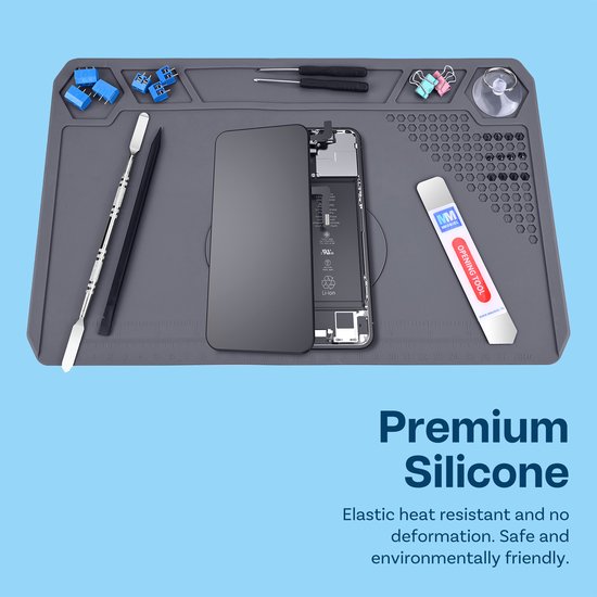MMOBIEL Siliconen Reparatie- en Soldeermat – 35 x 22 cm – Hittebestendig tot 500°C - Siliconen Mat voor Solderen met Warmte-Isolatie – Reparatiemat voor o.a. Telefoon / Computer / Electronica – Grijs