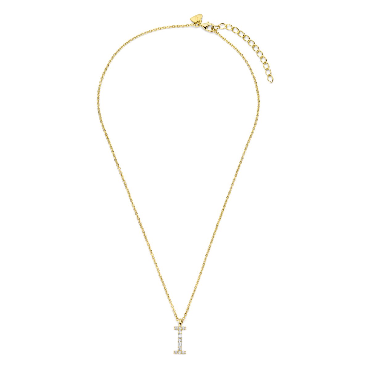New Bling - 9NB-1456-I - zilveren ketting met letter I - zirkonia steentjes - 925 sterling silver - gold plated