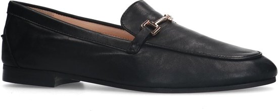 Sacha - Dames - Zwarte leren loafers met goudkleurige chain - Maat 37