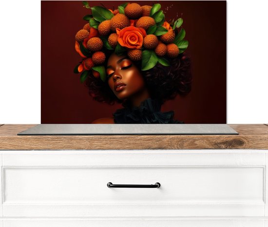 Crédence de Cuisinière en Aluminium 70x50 cm - Femme - litchi - exotique - Écran Pare-éclaboussures pour Plaque de Cuisson - Protection Murale