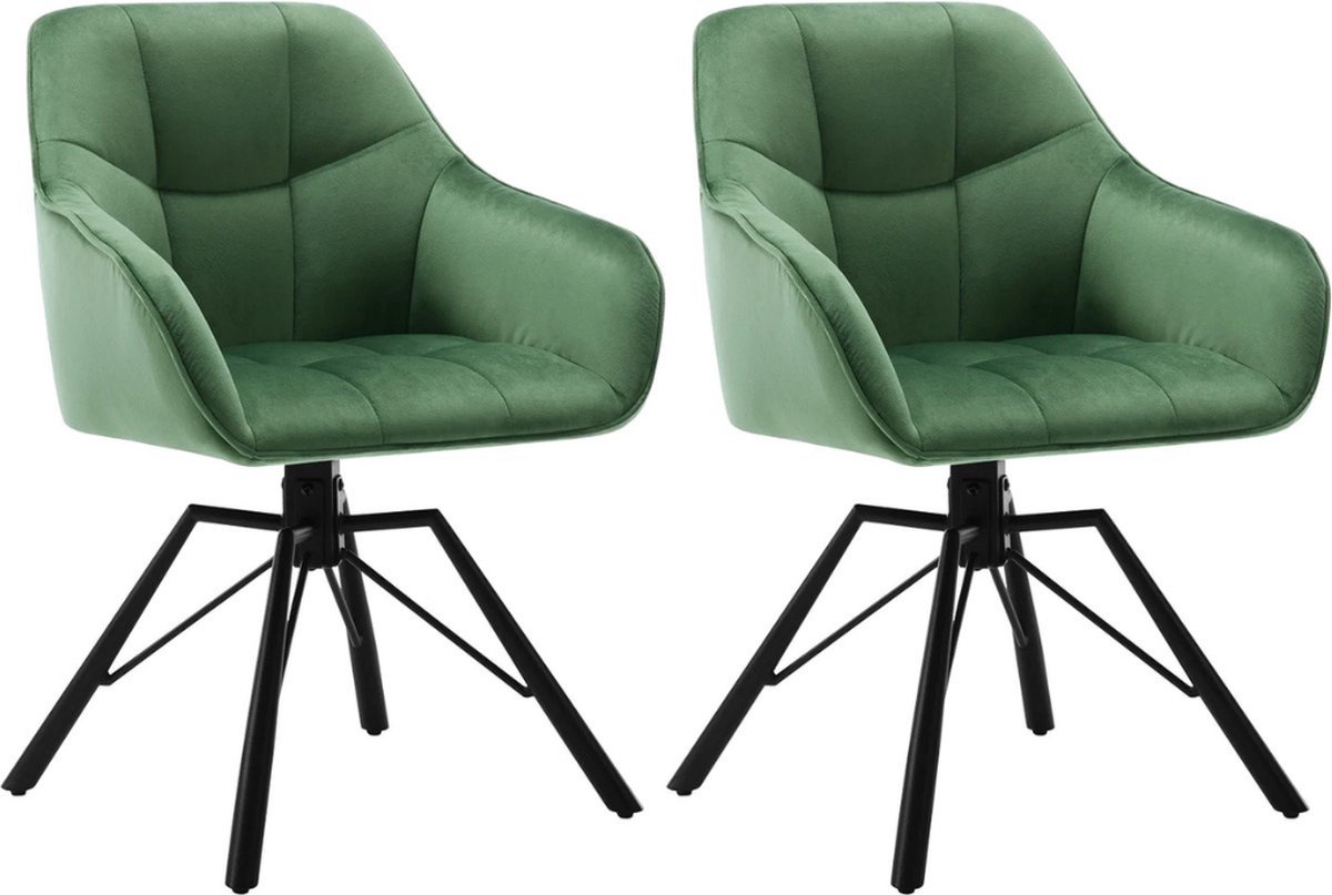 Draaibare fluwelen eetkamerstoelen set groen - Eetkamerstoelen - Stoel - Stoelen - 2st. zi