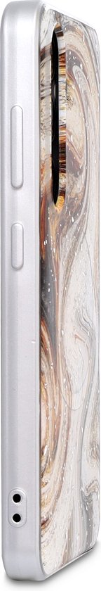 Casemania Coque pour Samsung Galaxy S25 - Wit - Coque arrière en marbre avec Protection d'appareil photo - Compatible avec MagSafe