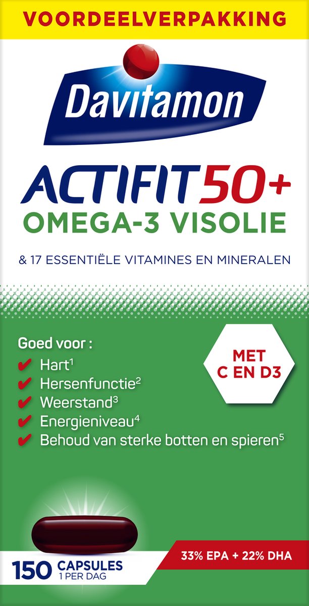 Goedkoopste Davitamon Actifit 50 Omega3 - Multivitamine voor 50 plussers - 150 capsules - Voedingssupplement