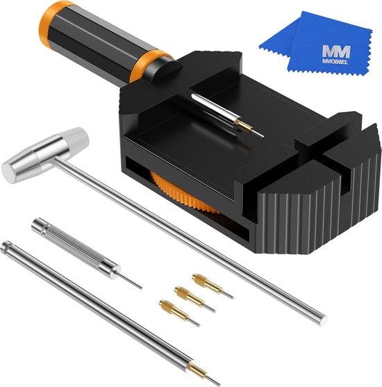 MMOBIEL Horlogeband Schakel Pin Verwijderaar/Inkorter incl. Hamer – Verstelbaar & Reparatie Gereedschapsset voor Horlogeband Tool Kit – Aanpassing & Horloge Pinnen Vervanging Inkortset - Zwart