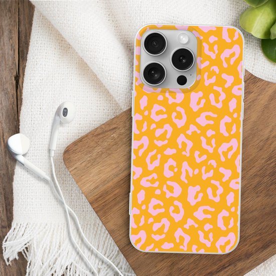 Coque de téléphone compatible avec Apple iPhone 16 Pro - Imprimé léopard - Oranje - Rose - Imprimé animal - Siliconen Coque de téléphone Coque de téléphone