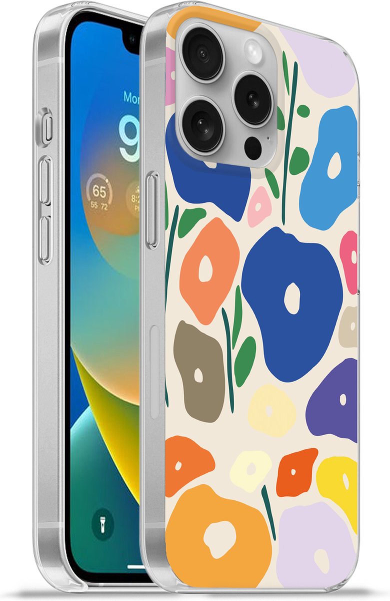 Telefoonhoesje Geschikt voor Apple Iphone 16 Pro hoesje - Bloem - Abstract - Bladeren - Siliconen Telefoonhoesje Telefoonhoesje