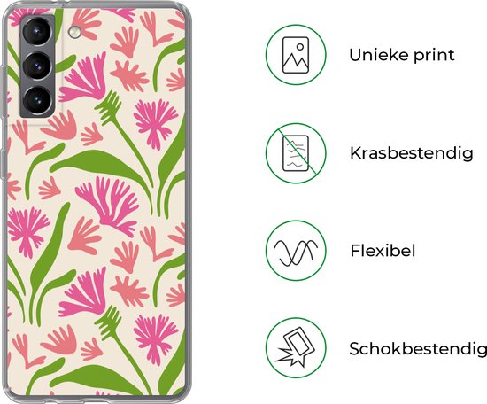 Coque de téléphone compatible avec Samsung Galaxy S21 - Motifs Bloem et feuilles - Coque en Siliconen