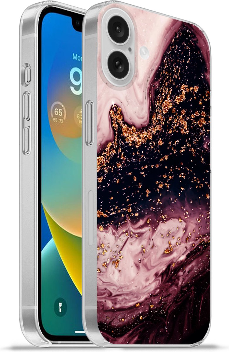 Telefoonhoesje Geschikt voor Apple Iphone 16 Plus hoesje - Marmer print - Natuurstenen - Mineralen - Siliconen Telefoonhoesje Telefoonhoesje