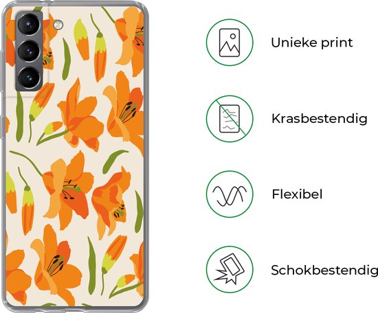 Étui téléphonique Convient pour Samsung Galaxy S21 étui - Fleurs - Lys - Motifs - Étui téléphonique Siliconen Étui téléphonique