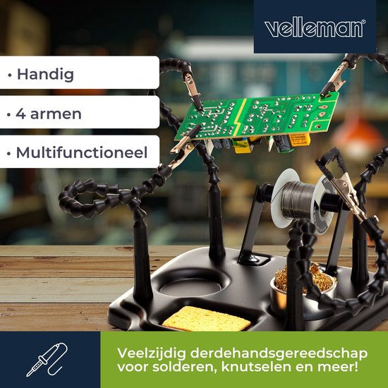 Velleman Handige derde hand tool met 4 armen, soldeertinhouder en diverse toepassingen, PCB solderen, hout graveren, glas beschilderen van Velleman — afbeelding 2