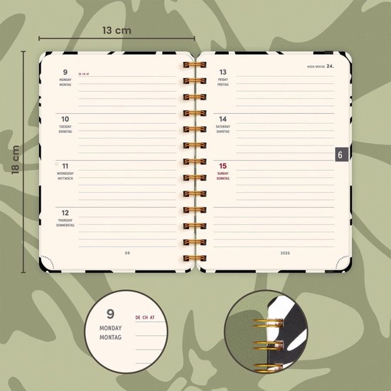 Kalender 2025 Buchkalender A5 1 Tag eine Seite, Nachfüllbar Terminplaner mit Tabs & Notizen