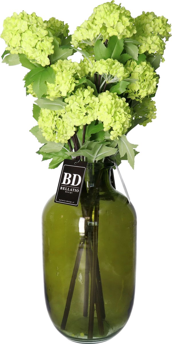 Bellatio Design Kunstbloem Viburnum/sneeuwbal Roseum - 5x - 60 cm - groen - losse steel - kunst zijdebloemen