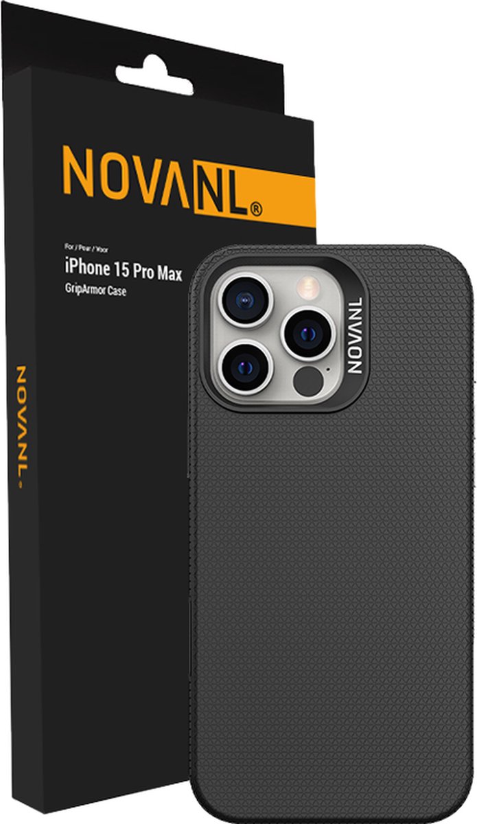 NOVANL GripArmor Telefoonhoesje - Geschikt voor iPhone 15 Pro Max Hoesje - Military Grade Bescherming - Anti Slip - GSM Hoesje - Zwart