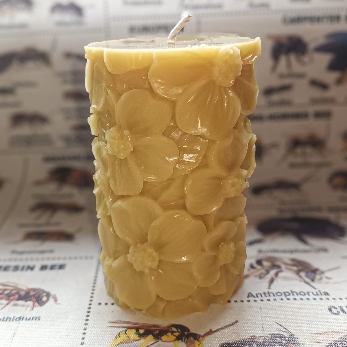 Bijenwas stompkaars met margrieten