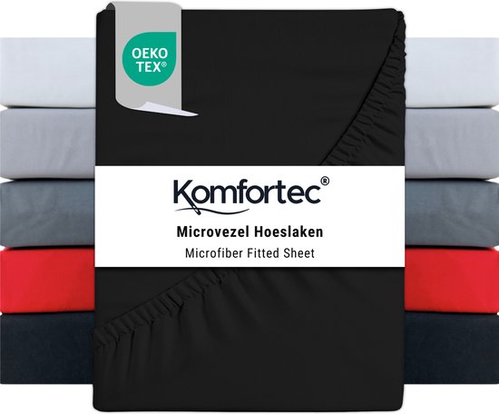 Komfortec Hoeslaken 180x200 cm - tot 30cm Matrashoogte - Rondom Elastiek - Zwart