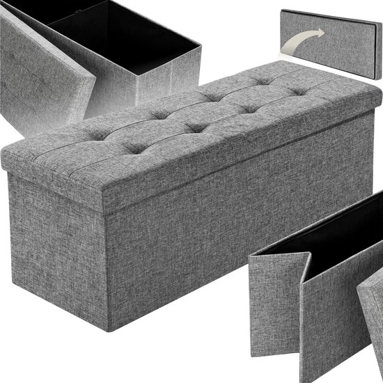 tectake® XL Opbergkist - Opvouwbaar bankje - Zitkubus, kruk - 110x38x38 cm - Praktisch en stijlvol opbergen - Verkrijgbaar in verschillende kleuren - Lichtgrijs