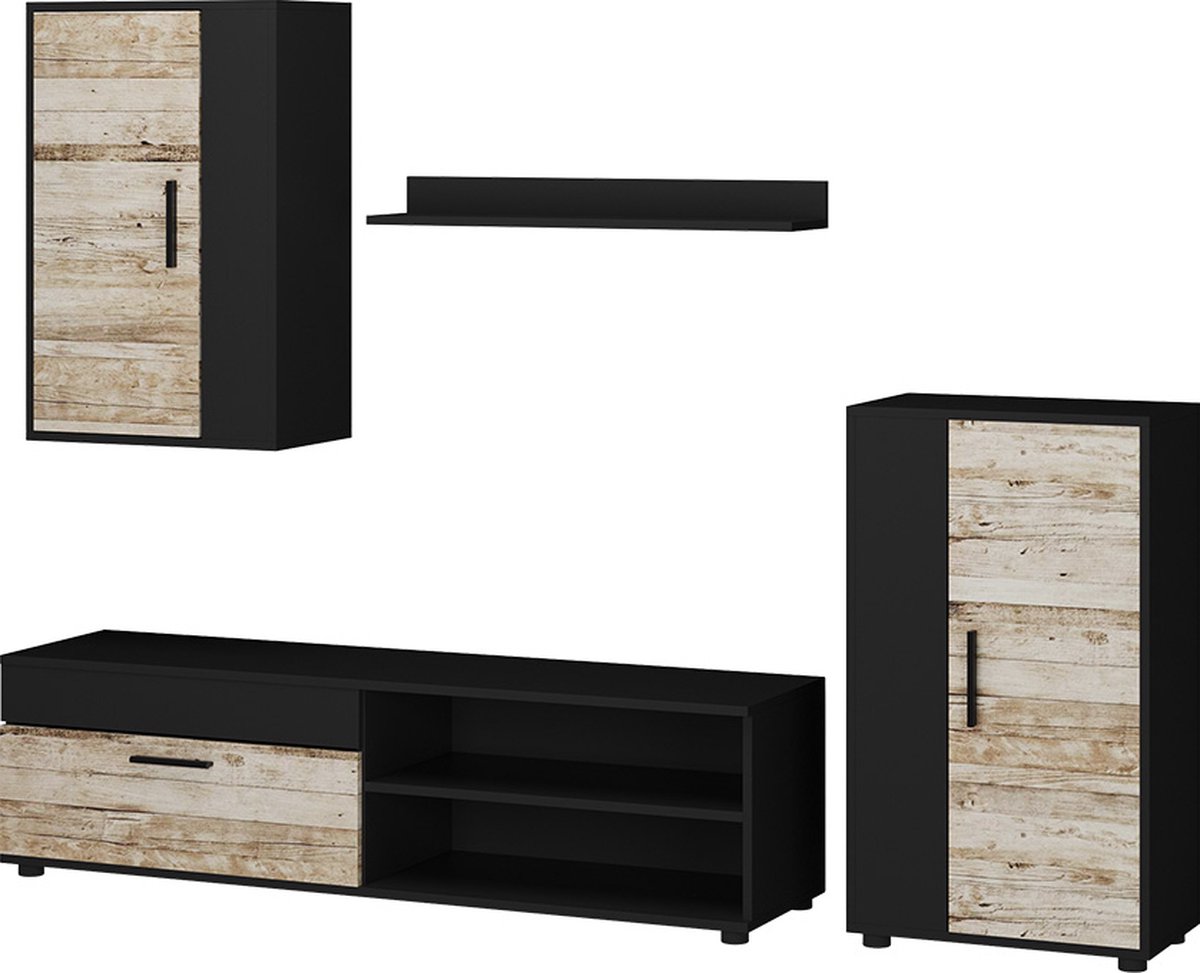 Vicco Berno Wandmeubel – 4-delige set Antraciet/beige