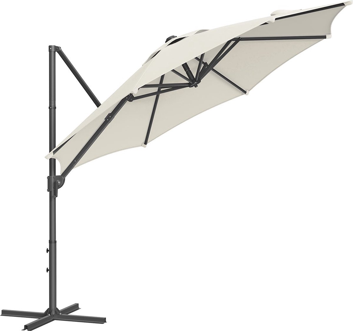 Zweefparasol in wit met UPF 50+ bescherming, Ø 300cm x 240cm - Buitenparasol voor terras.