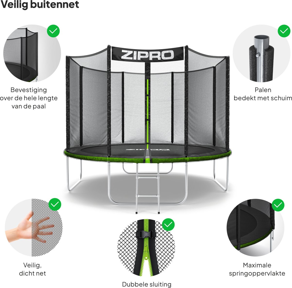 ZIPRO Jump Pro OUT - Trampoline - Ø312cm 10FT - Trampoline met veiligheidsnet - Voor kinderen - Inclusief Ladder - max. 150 kg - UV-bestendig — afbeelding 4