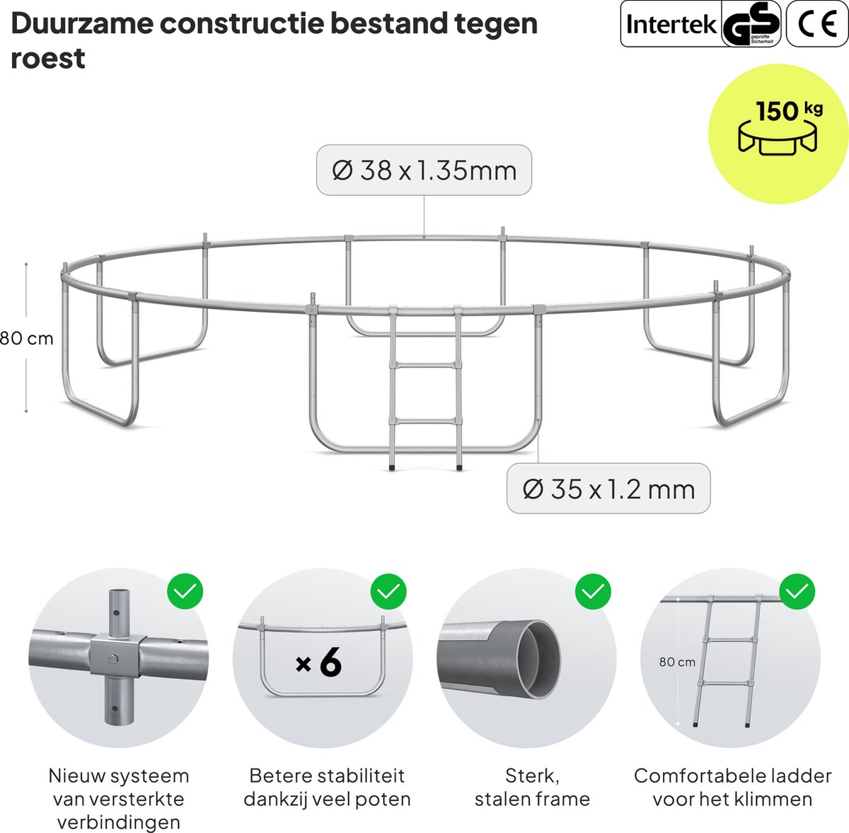 ZIPRO Jump Pro OUT - Trampoline met veiligheidsnet - Ø435cm 14FT - Voor kinderen en volwassenen - Inclusief Ladder - max. 150 kg - Grote - UV-bestendig — afbeelding 3