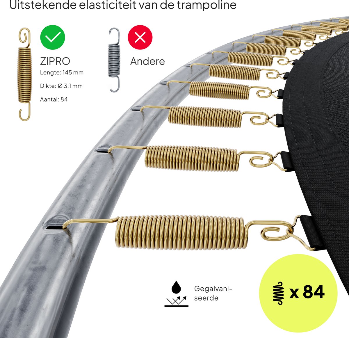 ZIPRO Jump Pro OUT - Trampoline met veiligheidsnet - Ø435cm 14FT - Voor kinderen en volwassenen - Inclusief Ladder - max. 150 kg - Grote - UV-bestendig — afbeelding 7