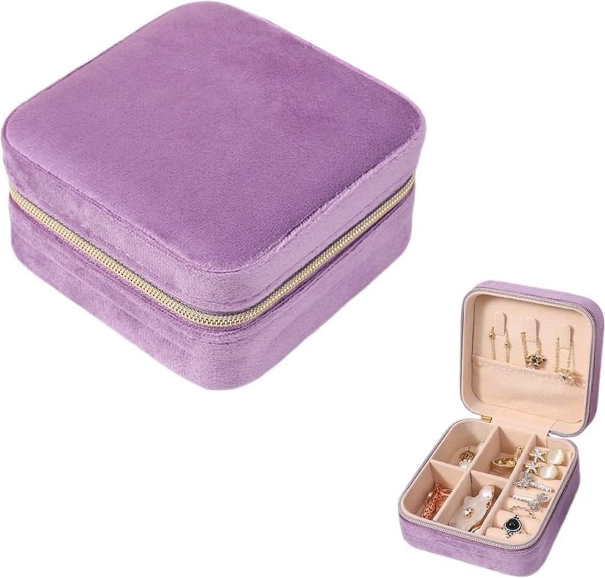Sieradendoosje - Velvet Lila | 10 x 10 x 5 cm | Fluweel Sieraden Opberger/Display | Fashion Favorite