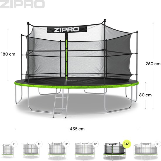 ZIPRO Jump Pro IN - Trampoline met veiligheidsnet - Ø435cm 14FT - Voor kinderen en volwassenen - Inclusief Ladder - max. 150 kg - Grote