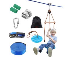 VEVOR Zipline-set voor Kinderen en Volwassenen, 50ft Zipline-sets tot 330 lbs, Zip-lijnen in de Achtertuin, Speeltuinentertainment met Zipline, Nylon Veiligheidsharnas en Accessoireset