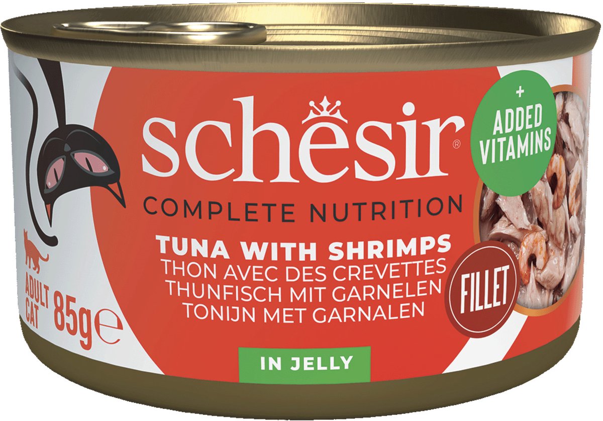 Schesir tonijn met garnalen nat kattenvoer 4 trays (56 x 85 g)