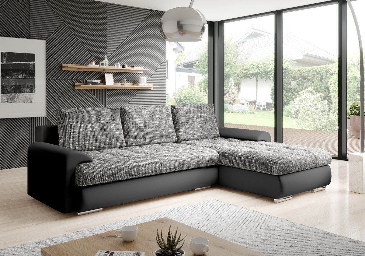 hoekbank kyoto- zwart/ grijs- lounge universeel- hoeksalon met bed en opbergruimte