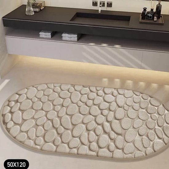 Twenty Two ovaal fleece badkamermat van gebreid stof 50x120cm (beige/rosé) luxe design - langwerpig vorm douchemat voor bad, douche, zacht en absorberend, antislip mat - badkameraccessoire - geeft je badkamer een luxe uitstraling