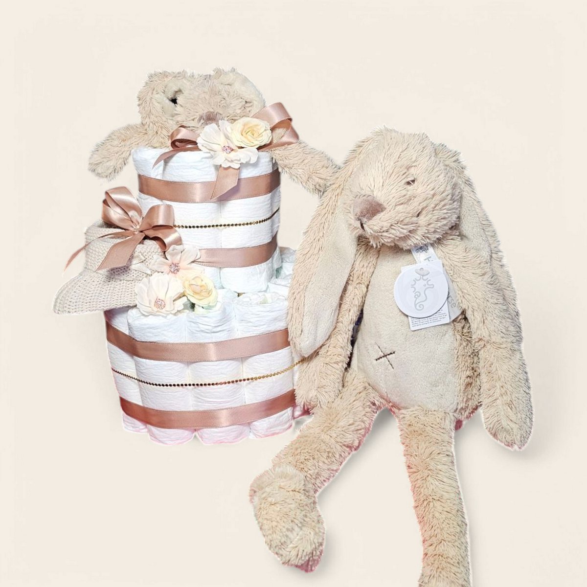 Luiertaart 2-Laags met Happy Horse Richie Knuffeldoekje beige – Perfect als Kraamcadeau! + knuffel richie 38 cm