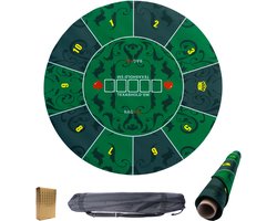 Pokermat - Pokertafel - Rond 60 cm - Oprolbaar Antislip Pokerkleed - Pokerset - Kaartkleed - 2 tot 10 personen - Incl. Draagtas en Goudkleurige pokerkaarten - Groen/Zwart