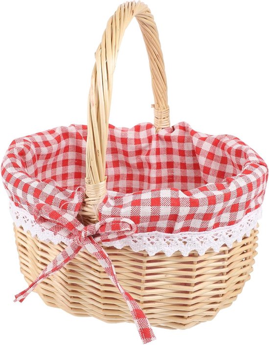 ZOENHOU 2 stuks rieten picknickmand, handgeweven wilgenpicknickmand met vouwhandvat, lege paasmand voor fruit, snoep, wijn, eieren verzamelen, bruiloft, natuurlijk