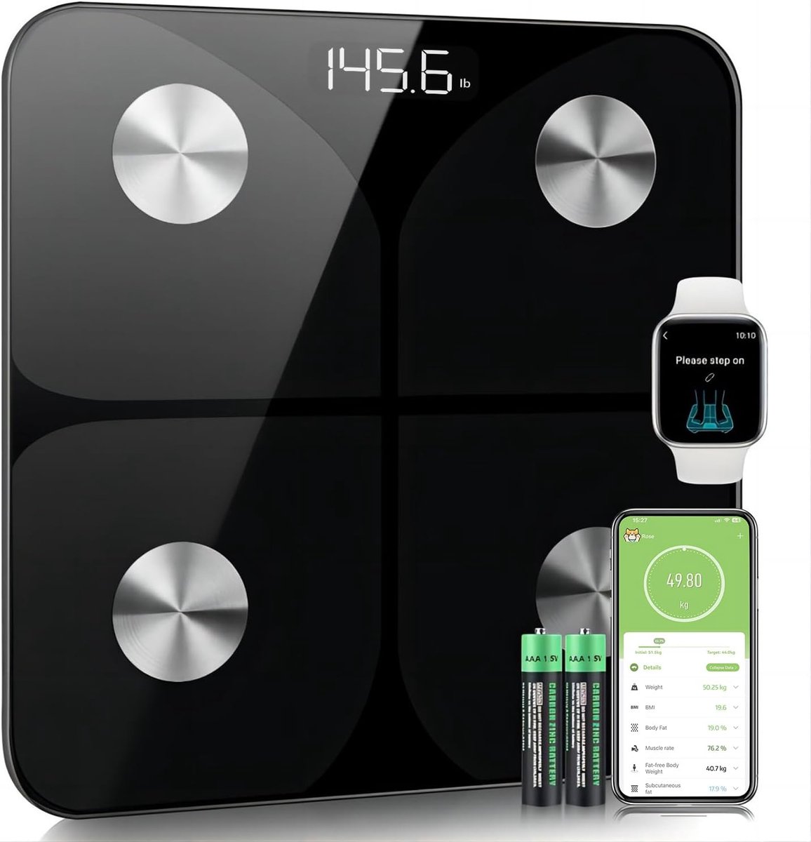 Personenweegschaal impedantiemeter - vetmassa water spiermassa BMI MB glas zwart