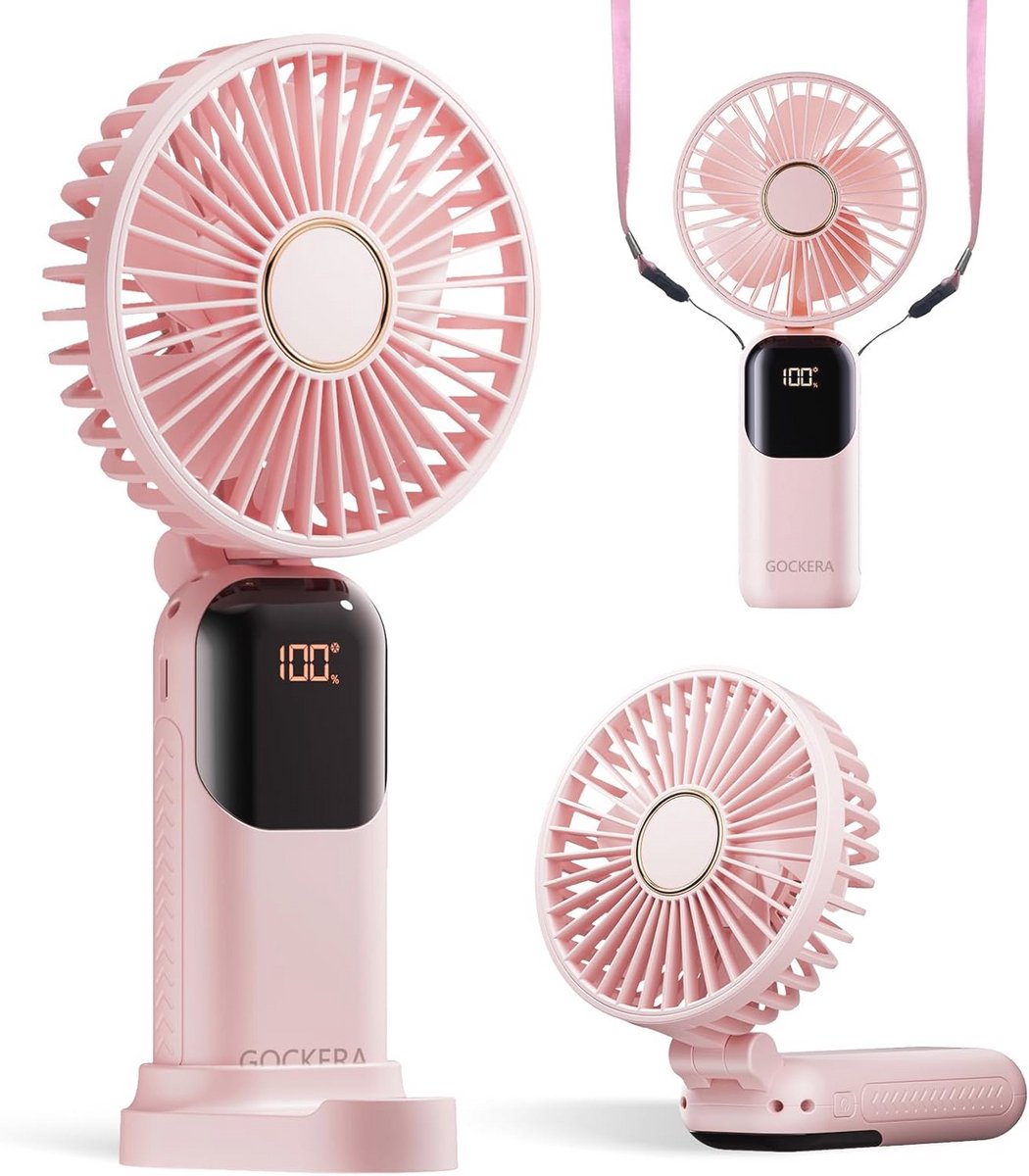 Draagbare Ventilator met 4200 mAh Batterij - 5 Snelheden, Digitaal Display en 180° Opvouwbaar Ontwerp - Handheld/Desk/Nek Ventilator